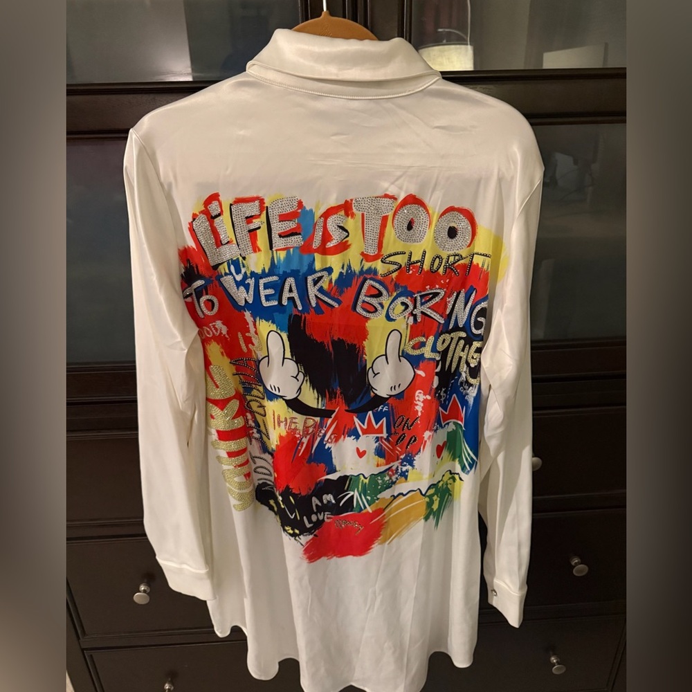AKIRA White and Tan Shirt